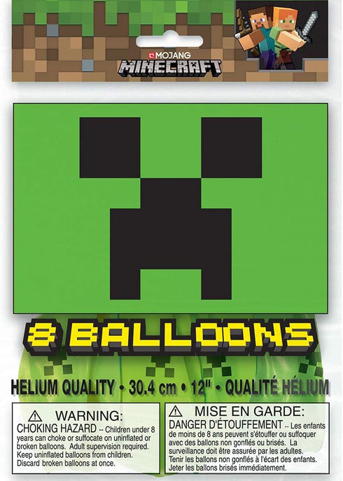 Multicolor Latex Minecraft Balloons (12") 8 Count - Vibrant & Durable Material for Gamers' Epic Party Celebrations