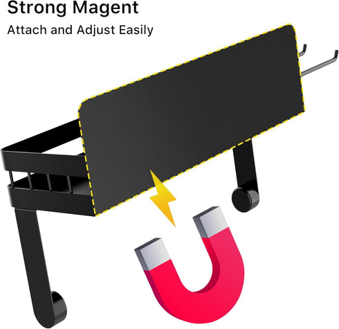 2 ZUNTO Magnetic Paper Towel Holder for Fridge, Black Kitchen Organizer with Towel Roll Holder, Spice Shelf and Hanging
