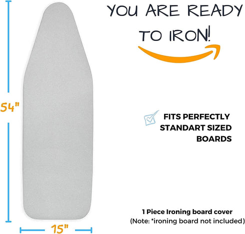 Ironing Board Cover and Pad - Standard Size Silicone Coated 4 Layers, 15x54 inch, Extra Heavy Duty Thick Padding