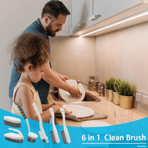 6 PCS Cleaning Brush Set - Scrub Brushes for Kitchen and Bathroom, Ideal for Dishes, Tiles, Corners, and Floors