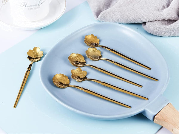 6 Pcs Flower Spoon Coffee Dessert Spoon Set, Stainless Steel Tableware, Creative Teaspoon Mixing Spoon