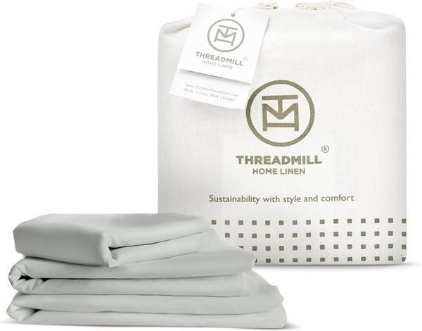 Threadmill 3 Piece Twin Sheets Set for Bed, Rayon Bamboo Cooling Bed Sheets Light Grey - 15 Inch Deep Pocket