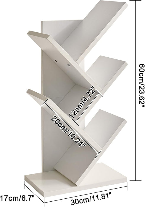 4 UHBC014W YMYNY Tier Tree Bookshelf, Small Bookcase, Modern Wood Book Storage Rack, Freestanding Book Shelf