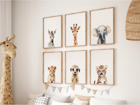 Joocrise Set 6 12x16 Inch Safari Nursery Wall Art Decor of Baby Animal Wall Art Kids Canvas Wall Art Safari Nursery