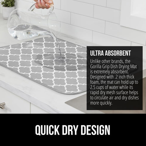 Gorilla Grip Ultra Water Absorbent Microfiber Dish Drying Mat, 18x32, Quick Dry Thick Mesh for Kitchen Counter