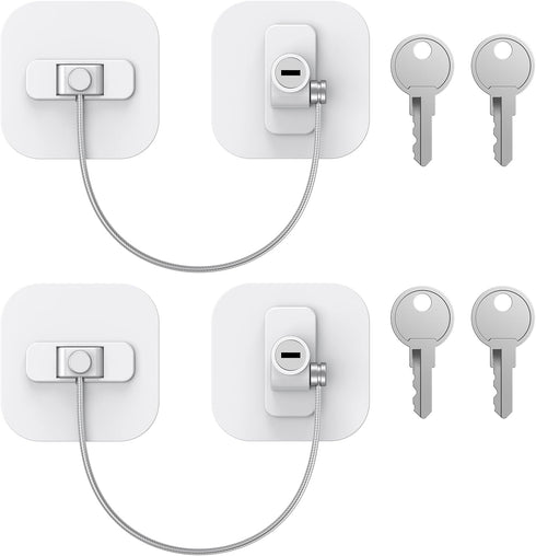 White Fridge Lock, 2 Pack with 4 Keys, Childproof Refrigerator Locks, Freezer and Drawer Lock, No Tools Required