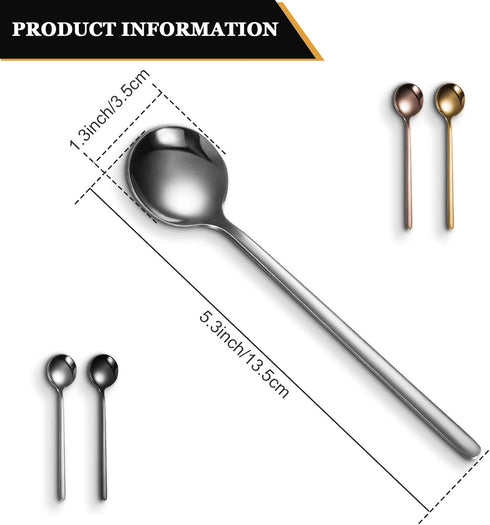 4 Pieces Coffee Spoons Teaspoons Stainless Steel Espresso Spoons Frosted Handle Soup Spoons for Coffee Sugar Soup Ice Cream Dessert Cake Supplies, 5.31 Inch and 4 Colors