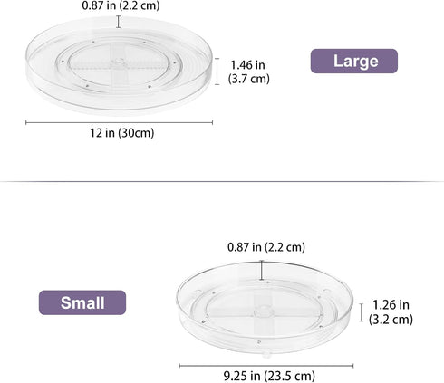 Puricon 2 Pack Clear Lazy Susan Turntable Organizer, 12 Inch & 9.25" Plastic Rotating Tray for Kitchen