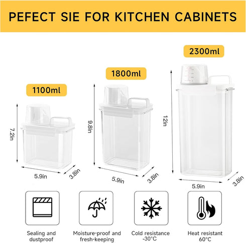 Sets,Food Total(2 2300ml 2 1100ml) Storage Cereal Organizers Containers Grade BPA free PET Material ReusableAirtight
