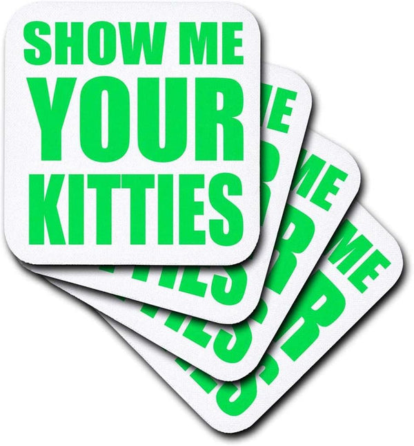 3dRose CST_163933_3 Lime Green Ceramic Tile Coasters, Set of 4, Show Me Your Kitties