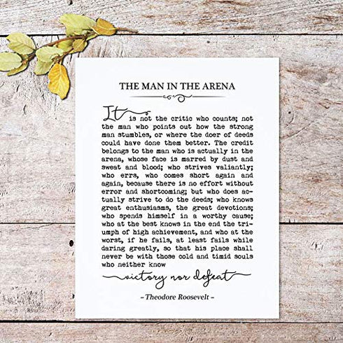 The Man in the Arena Book Quote, Inspirational Art, Graduation Gift, Typography Wall Art, 8x10 Inch Unframed
