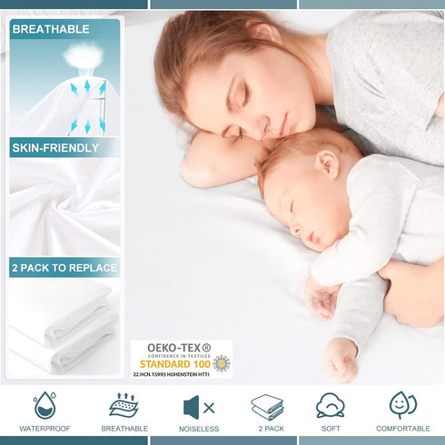 Twin Waterproof Mattress Protector Deep Pocket Cover, 2 Pack Soft Breathable Fitted Noiseless Stretch to 19"