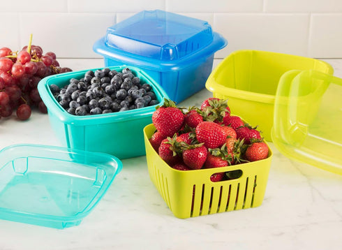3-in-1 2 Hutzler Berry Keeper Colander and Container, Keeps Berries Fresh Longer, Pints, Apricot