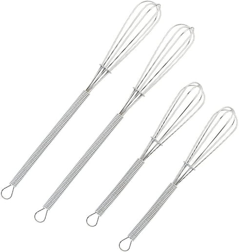 4 Pack Mini Wire Kitchen Whisks, Small Egg Whisk, 5 Inches and 7 Inches, Silver