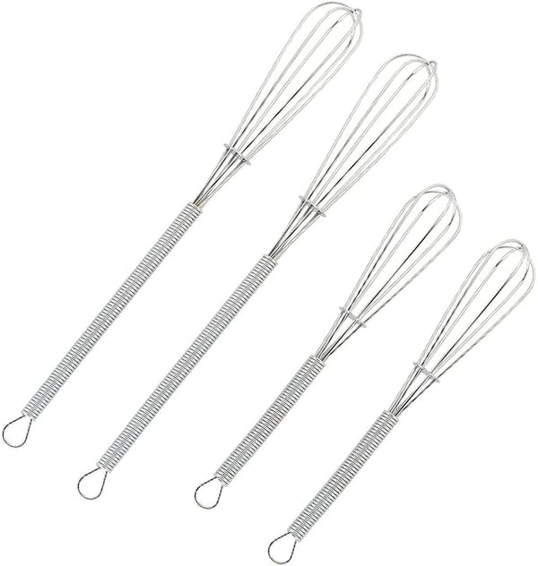 4 Pack Mini Wire Kitchen Whisks, Small Egg Whisk, 5 Inches and 7 Inches, Silver