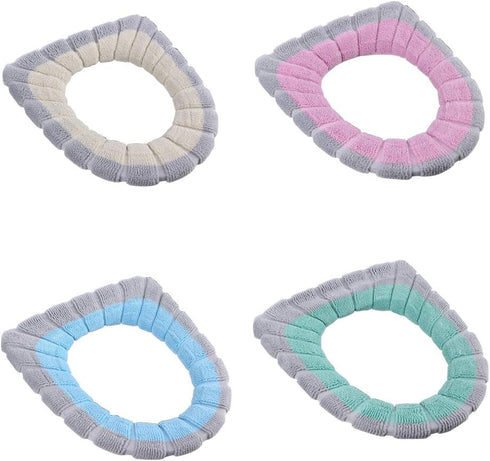 4 Pcs Soft Toilet Seat Cover Pad, Warmer Stretchable Thicker Washable Cloth, Double Color