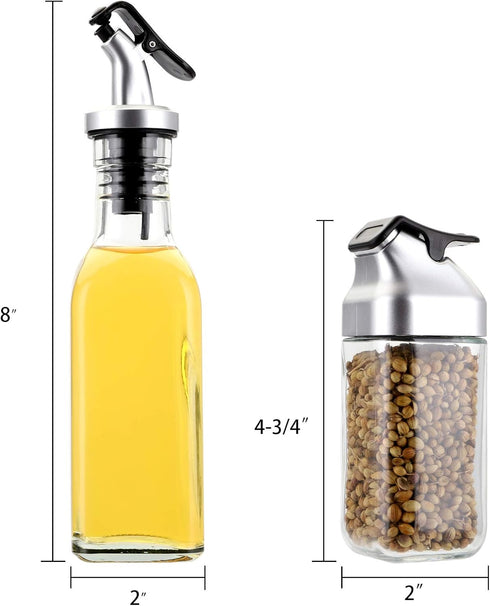 5 Set Set Jucoan PCS Oil Vinegar Dispenser Bottles with Caddy Stand, Tabletop Glass Salt Pepper Shaker Olive Oil