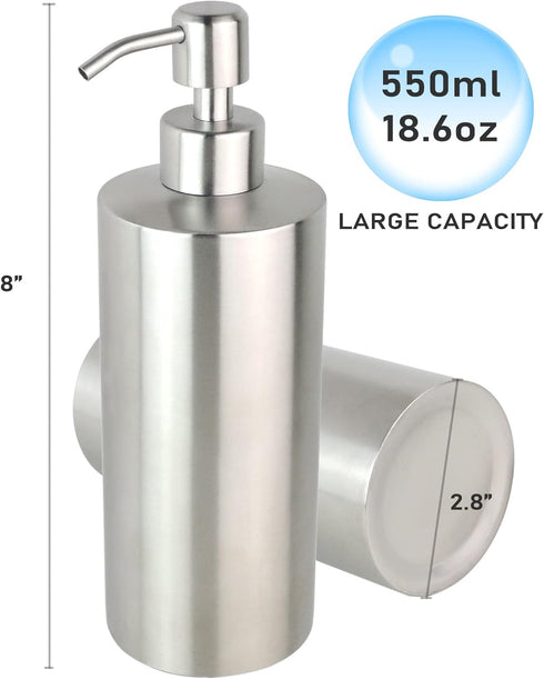 18 oz Large Countertop Soap Dispenser, Brushed Nickel Stainless Steel Pump Bottle for Bathroom and Kitchen