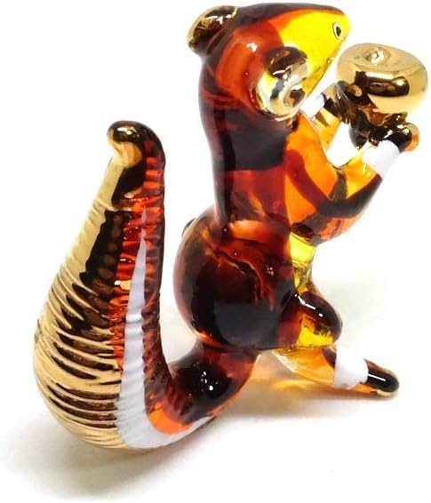 Handmade Mini 2" Cute Squirrel with Walnut Figures, Blown Glass Art Collectible Figurine Gift