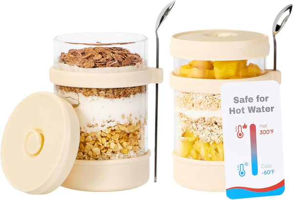 Glass Overnight Oats Containers with Lids of Silicone and Spoon 16 oz