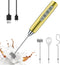 YUSWKO Champagne Gold Handheld Milk Frother Wand - Rechargeable Electric Whisk with 3 Heads, 3 Speeds for Drinks