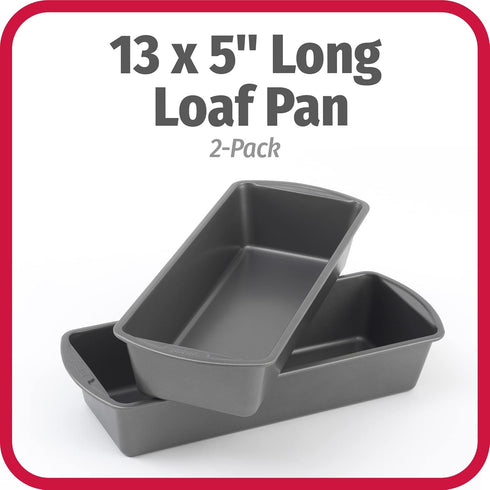 GoodCook Set of 2 Extra Large 13" x 5" Nonstick Steel Bread Loaf Pans, Gray - Set of Two Loaf Pans, Even Heat Distribution, Scratch-Resistant Nonstick Coating, Durable Construction, Easy to Clean by GoodCook