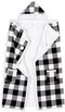 Premium Wearable Hooded Blanket for Adults 71"x51" - Super Soft, Lightweight, Microplush, Cozy Buffalo Plaid White/Black