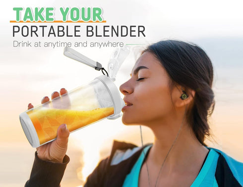 Portable Blender for Smoothies - 20 Oz Mini Glass Mixer with 6 Blades, USB Rechargeable