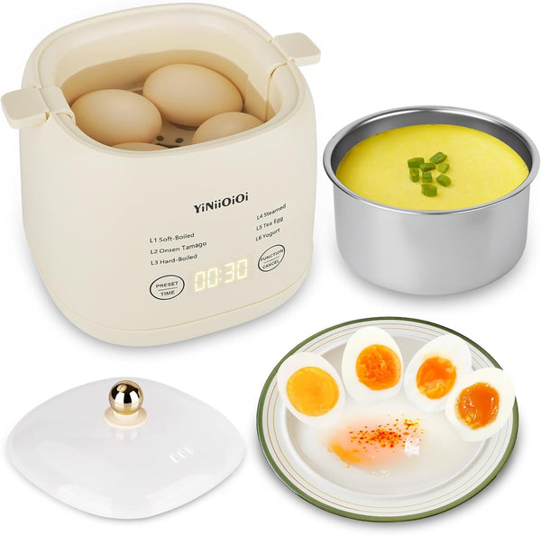 Rapid Egg Cooker, 6 in 1 Electric Egg Boiler for Hard Boiled, Soft Boiled, Egg Custard with Auto Shut Off - No BPA