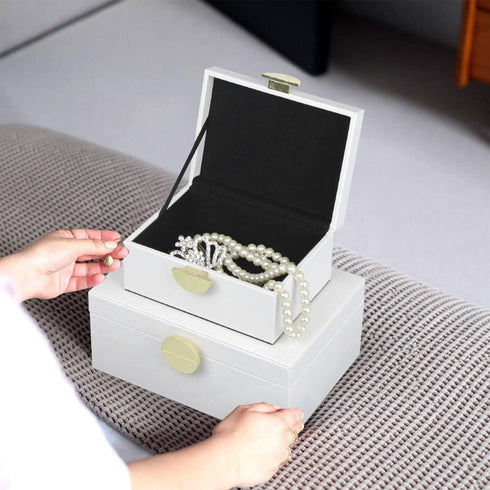 HofferRuffer Faux Leather Jewelry Boxes, Decorative Storage Accessory Organizer with Gold Hardware, Set of 2