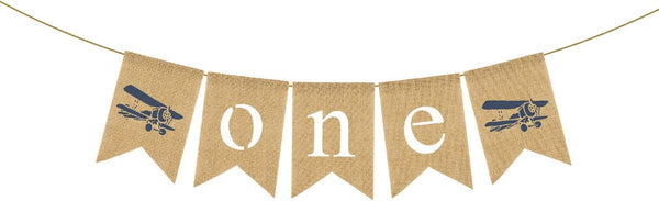 Rainlemon Jute Burlap Airplane Theme One High Chair Banner Boy 1st Birthday Party
