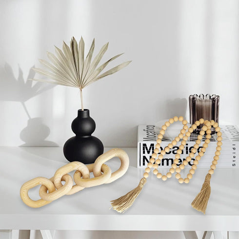 2 5 Pieces Decorative Link Wooden Chain Decor and Bead Boho Farmhouse Rustic Home Table Decor Coffee Table Shelf