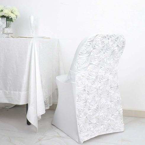 Efavormart 1 Set White Satin Rosette Spandex Stretch Folding Chair Cover for