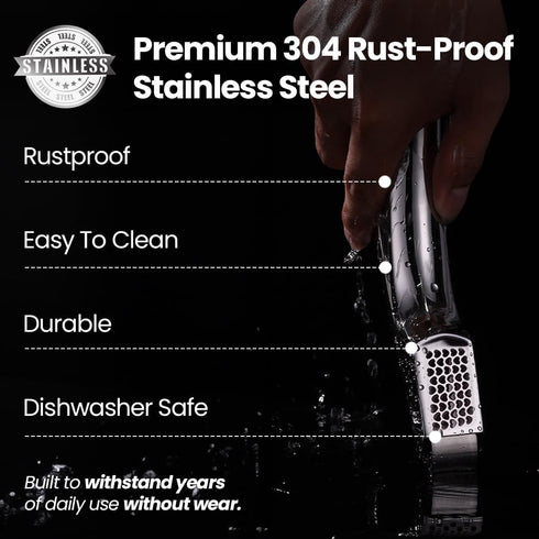 No Peeling Required Garlic Press Stainless Steel with Detachable Handle for Coarse Mincing - Premium Garlic Mincer