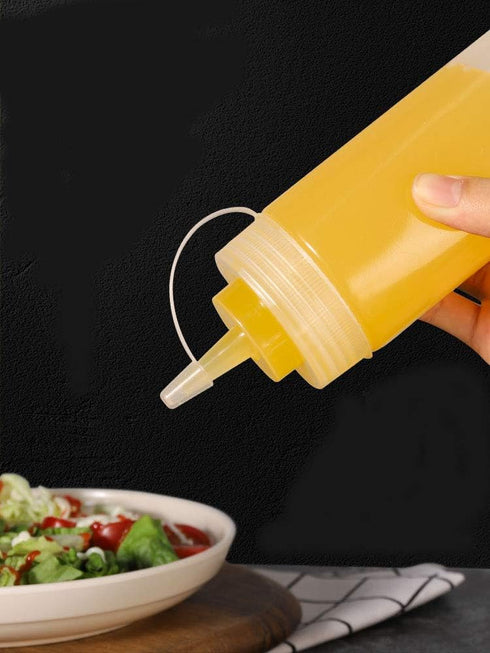 8 oz set (2) CHILDHOOD Squeeze Squirt Condiment Bottles with Cap - Transparent Plastic - for Ketchup Salad dressing