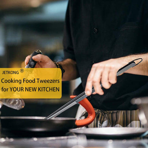 JETKONG 2 Pcs 12-Inch Food Tweezer Tongs, Stainless Steel Kitchen Cooking Tweezers