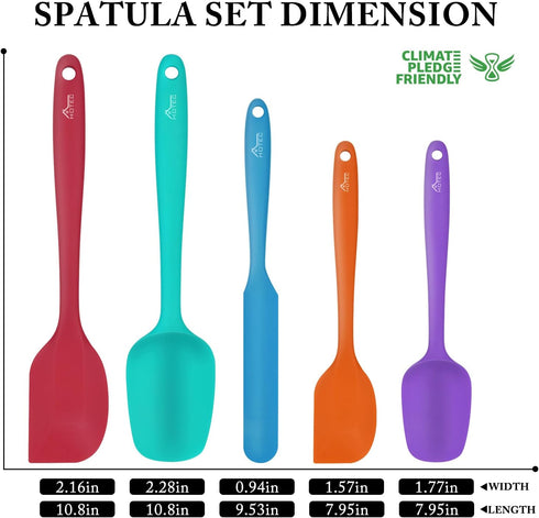 HOTEC Heat Resistant 600? Food Grade Silicone Rubber Spatula Set, Non Stick, Dishwasher Safe, Multicolor Set of 5