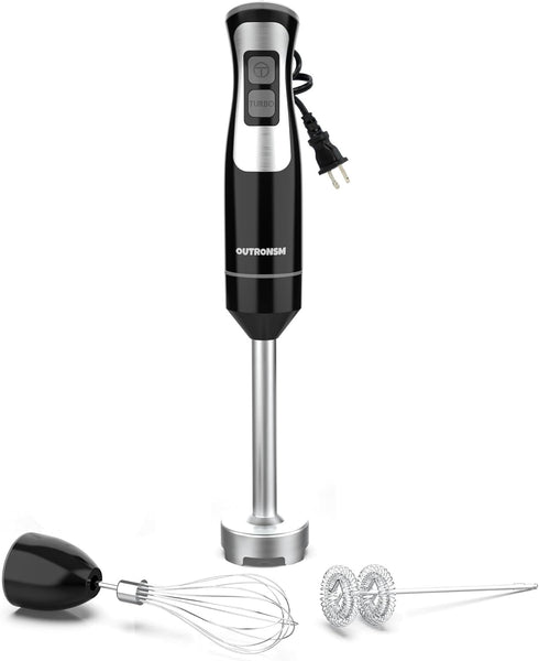 Immersion Blender Handheld, OUTRONSM Hand Blender with 4-point Thickened SS Blades, Milk Frother, Egg Whisk for