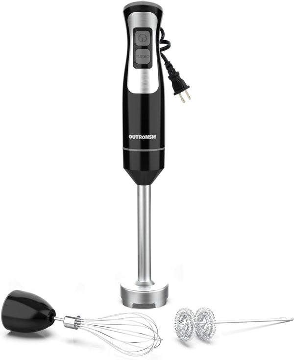 Immersion Blender Handheld, OUTRONSM Hand Blender with 4-point Thickened SS Blades, Milk Frother, Egg Whisk for