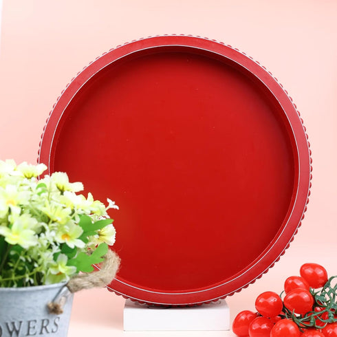 Counter, Hrastany Red Round Wood Decorative Ottoman Tray for Coffee Table Kitchen Living Room, Handcrafted Wooden