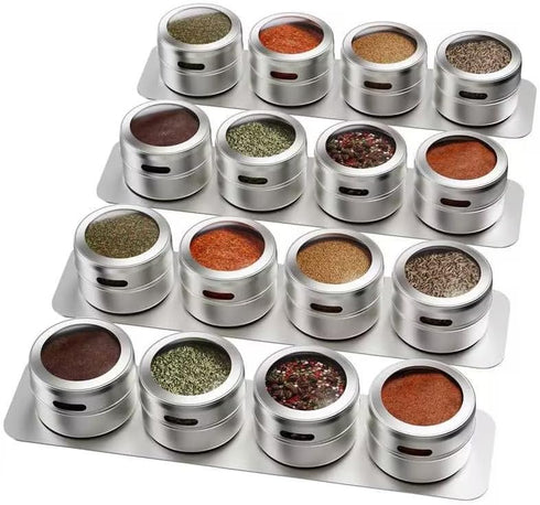 Vetacsion Set of 16 Magnetic Spice Tins with 4 Metal Wall-Plates,100 Preprinted