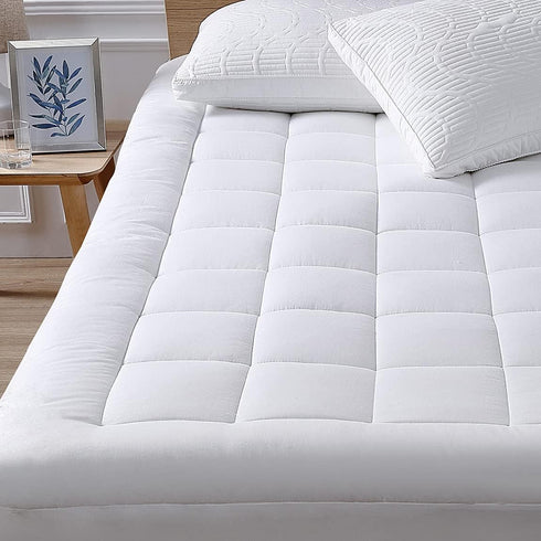 Twin Mattress Pad Cover with Stretches to 18” Deep Pocket, Fits Up to 8”-21” Cooling White Bed Topper, Down Alternative