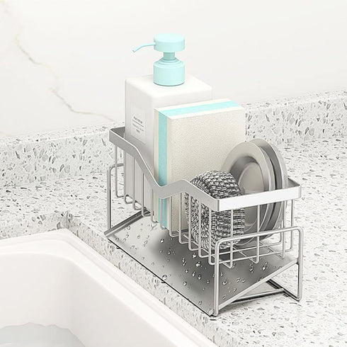 MINGFANITY 304 Kitchen Sink Caddy Sponge Holder, Quick Draining, SUS Stainless Steel Sponge Organizer, Basket