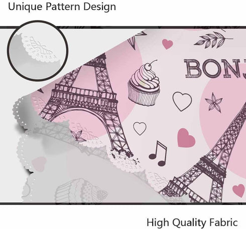 AOYEGO 60 Inch Eiffel Tower Pink Table Cloth Romantic Paris Ice Cream Coffee Star Shaped Leaves Round Tablecloth