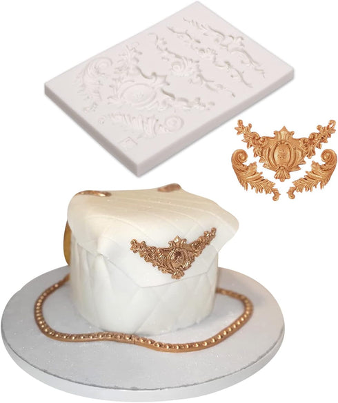 Feather Silicone Molds Baroque Fondant, 3 Pack Lace Scroll Chocolate Molds for Cake Decoration, DIY Baking