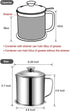 Bacon Grease Container with Strainer 1.25 L / 42 oz Strong Kitchen Catcher Food-grade Stainless Steel Cooking Oil Keeper with Lid and Easy-Grip Handle Suitable for Storing Frying Oil by Tellshun
