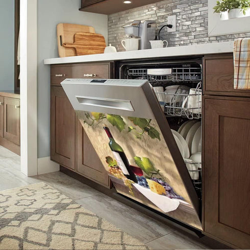 Wine Decor Magnetic Dishwasher Cover, Country Grape Fridge Sticker, Kitchen Decor Vinyl Magnet Panel Decal