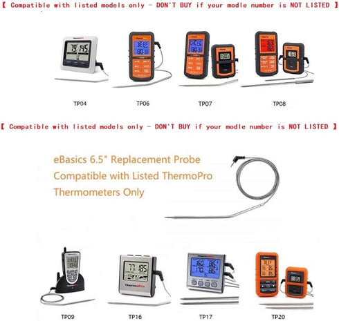 Grilling BBQ Meat Thermometer Probe Replacement Compatible with Thermopro TP25 TP20 TP07 TP-07 TP08 TP-08S TP06S TP16