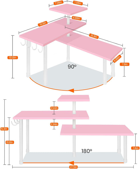Homode Pink Bathroom Counter Organizer, 3 Tier Counter Shelf for Makeup, Dresser Table, Over Sink, Desktop