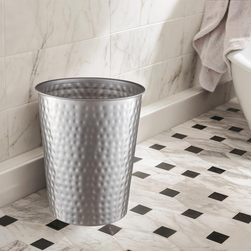 Monarch Abode Pewter Hand Hammered Metal Wastebasket - Decorative Trash Bin for Home Office, Modern Bathroom Garbage Can